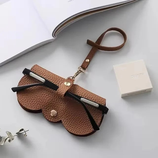 Litchi Embossed Glasses Cover Cute Hanging Pu Leather Sunglasses Reading Glasses Storage Bag Portable Travel Eyewear Holder